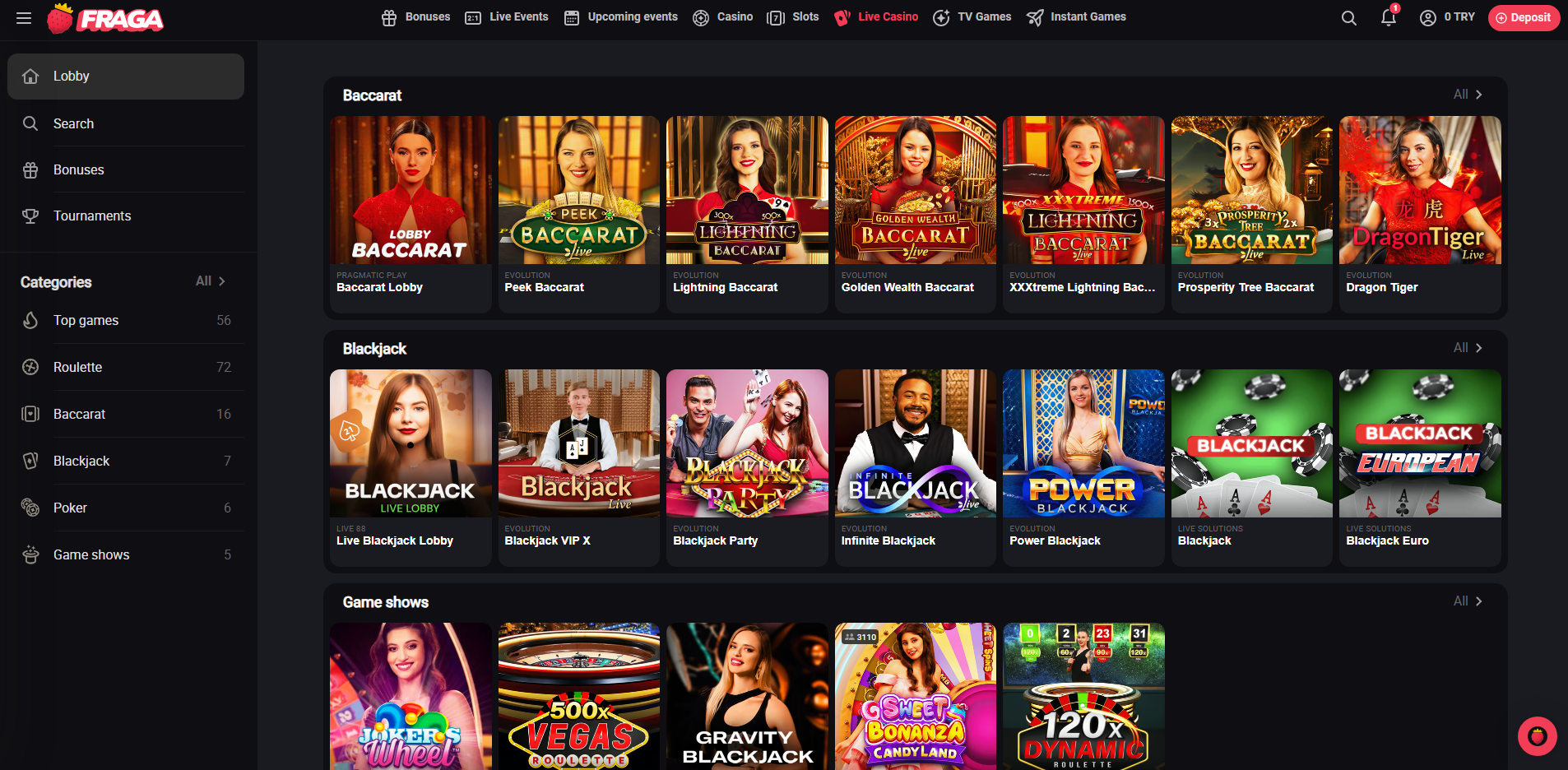 Fragabet Live Casino